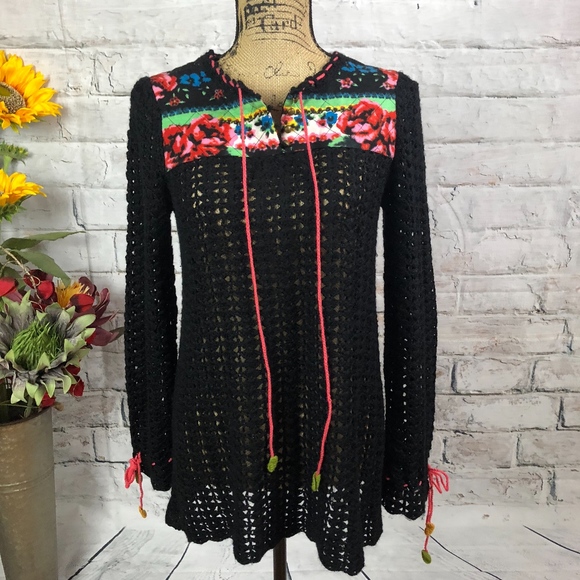 Free People Sweaters - Free People Crochet Tunic BOHO Floral Sweater